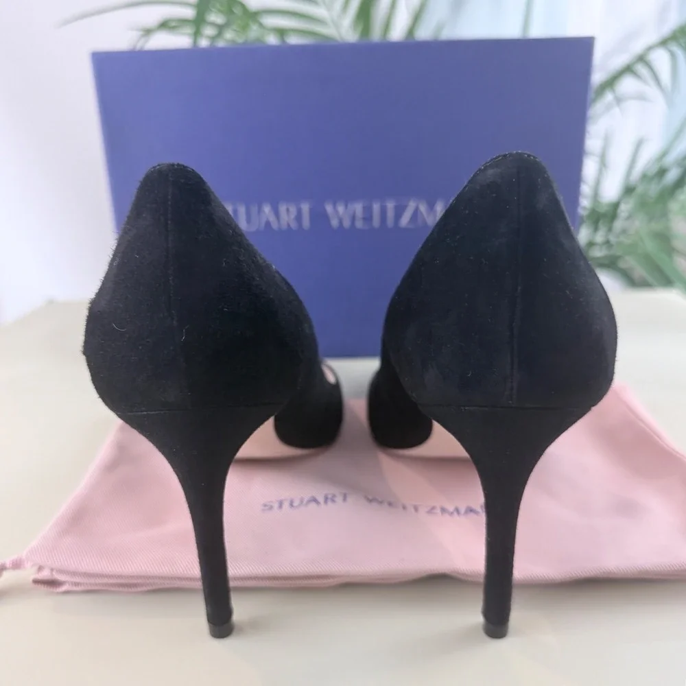 Stuart Weitzman Stuart 85 Pump Black Suede Pointed Toe Stiletto Heels 9.5AA 40